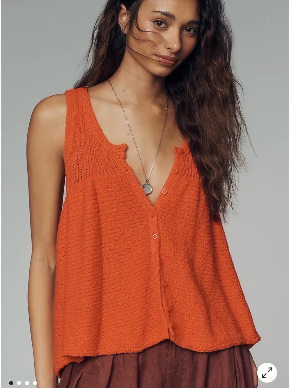 Pilcro Bright Orange Button-Front Knit Tank
